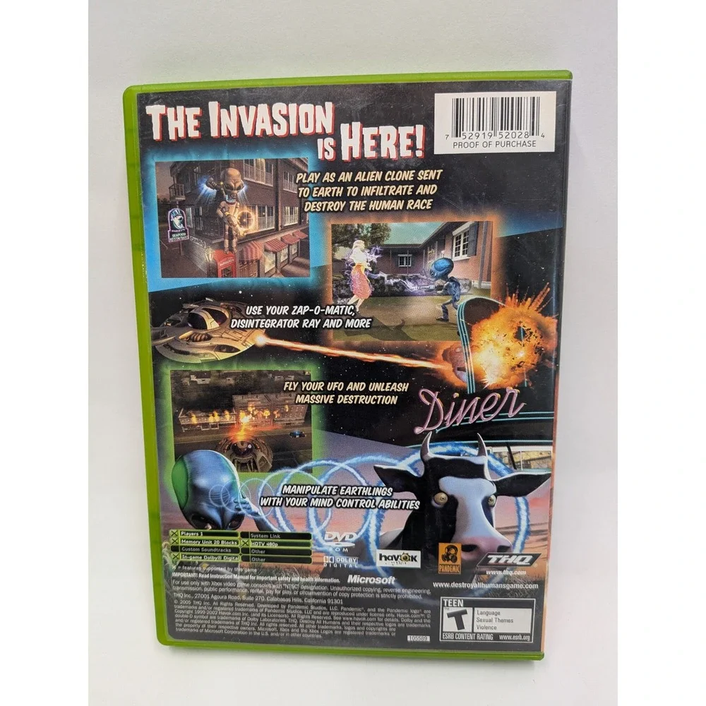 Destroy All Humans! Microsoft Xbox Original 2005 CIB Alien Action Game THQ